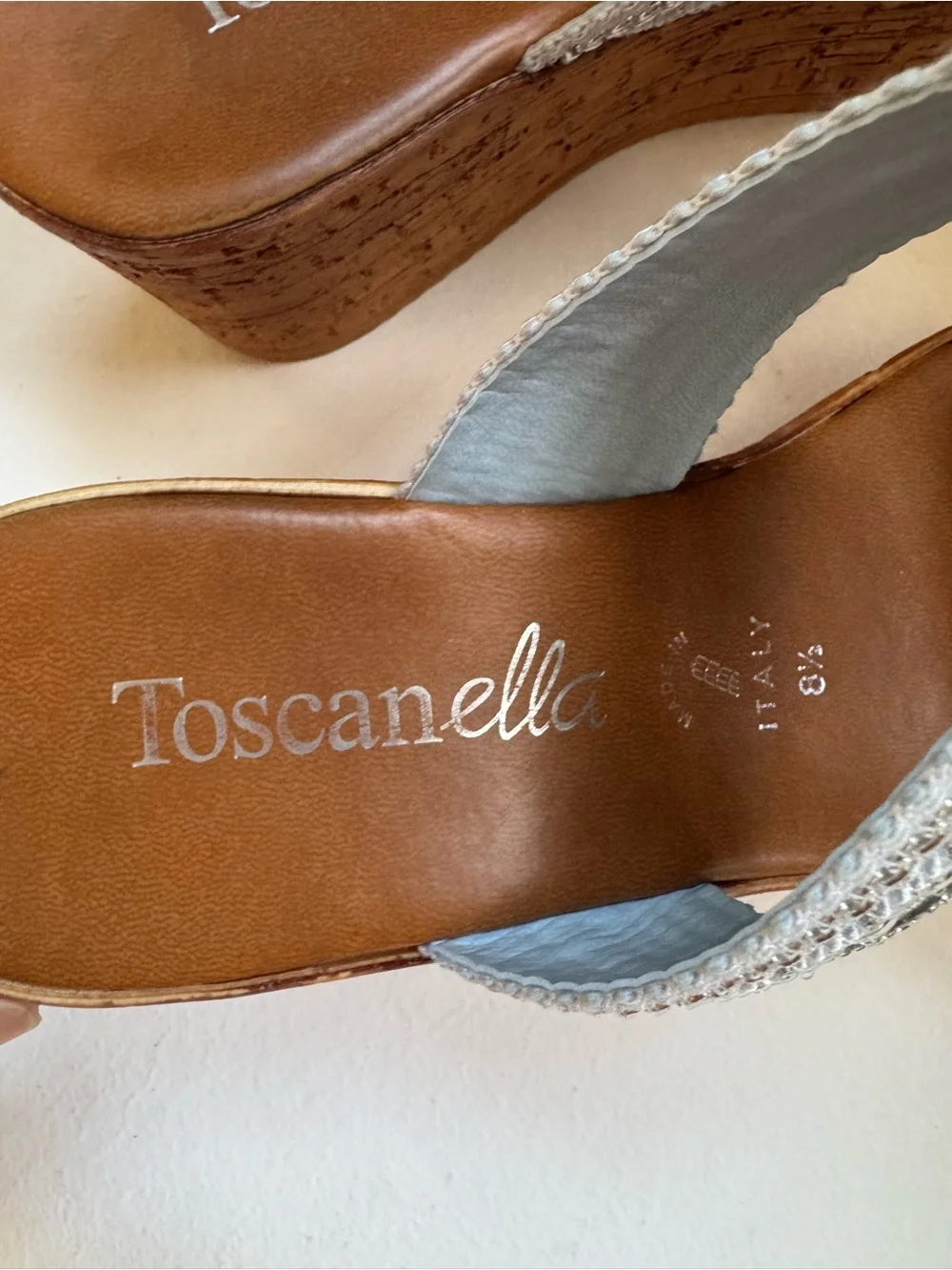 Toscanella Women blue Embellished Double Band Wedge Sandals Made In Italy  8.5